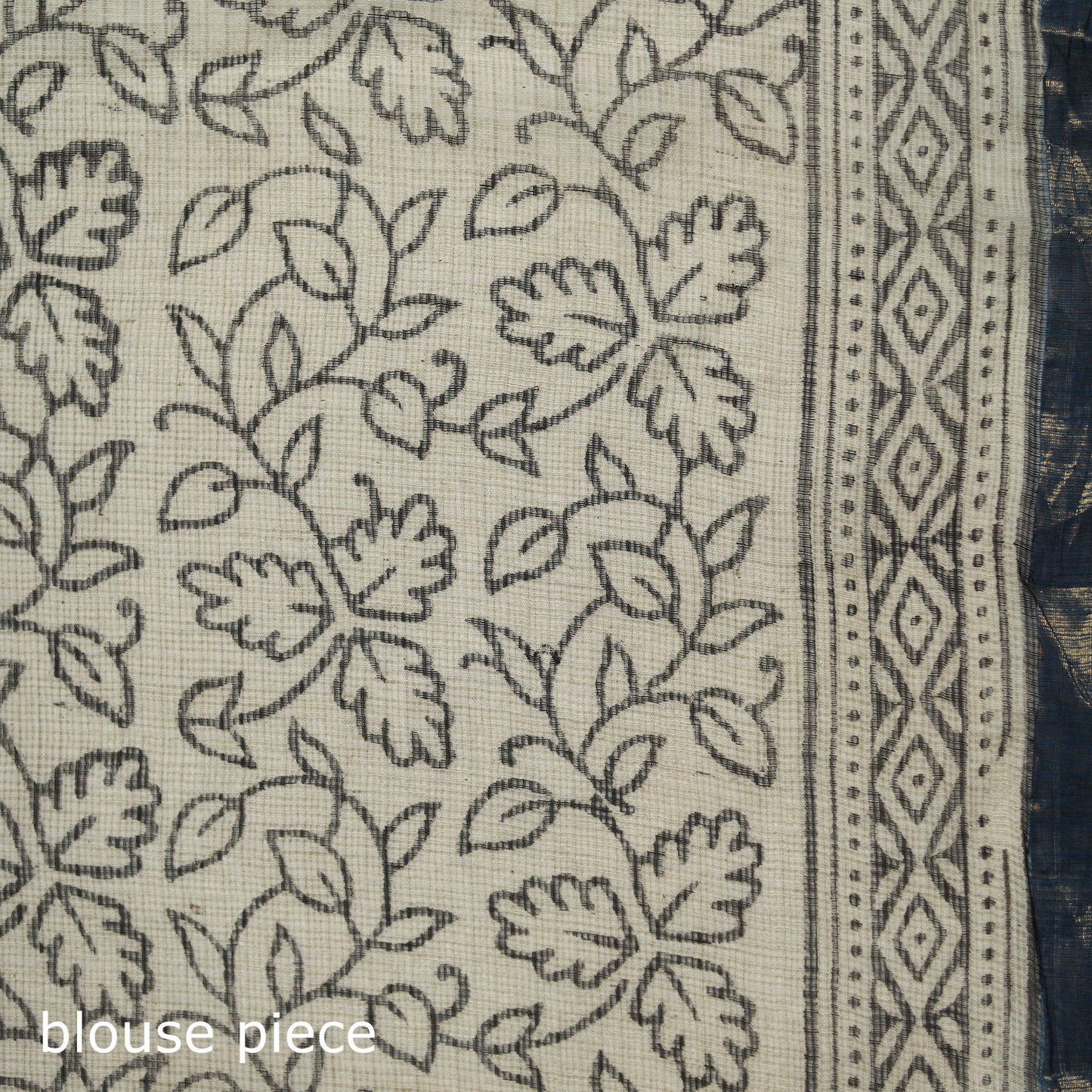 Blue - Bagru Hand Block Print Kota Doria Cotton Saree 37