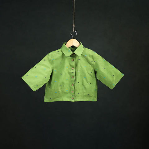 Green - Jacquard Cotton Readymade Blouse 01
