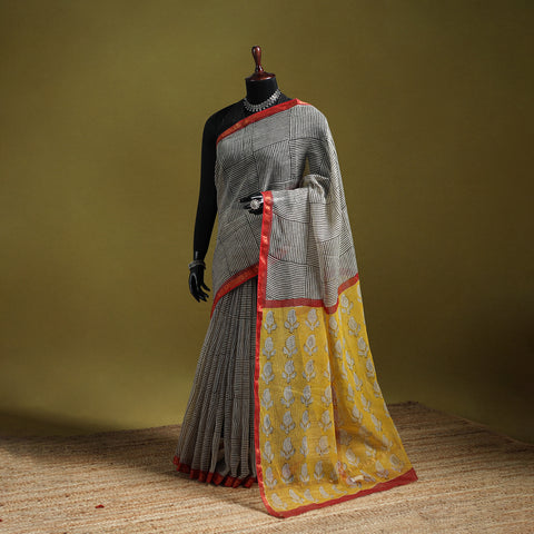 Bagru Hand Block Print Kota Doria Cotton Saree 38