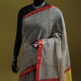 Black - Bagru Hand Block Print Kota Doria Cotton Saree 38