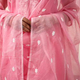 Kota Doria Embroidered Kurta with Palazzo & Dupatta Set 01