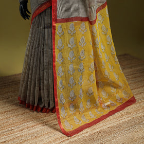 Black - Bagru Hand Block Print Kota Doria Cotton Saree 38