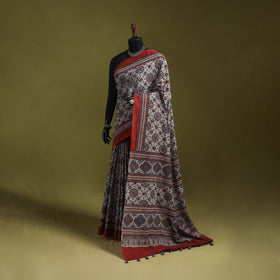 Kutch Hand Block Print Natural Dyed Pure Mul Cotton Ajrakh Saree with Tassels 05