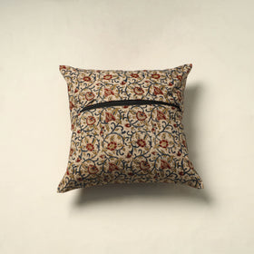 Beige Pedana Block Print Cotton Kalamkari Cushion Cover
