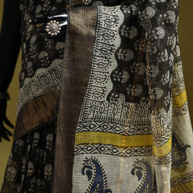 Black - Bagru Hand Block Print Kota Doria Cotton Saree 39