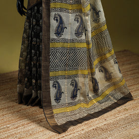 Black - Bagru Hand Block Print Kota Doria Cotton Saree 39
