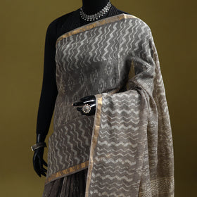 Brown - Batik Hand Block Print Kota Doria Cotton Saree 40