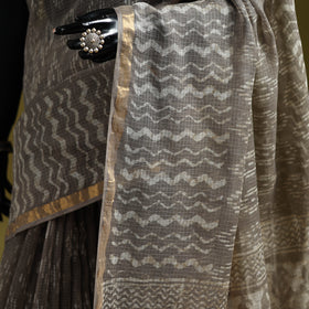 Brown - Batik Hand Block Print Kota Doria Cotton Saree 40