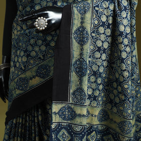 Kutch Hand Block Print Natural Dyed Pure Mul Cotton Ajrakh Saree with Tassels 07