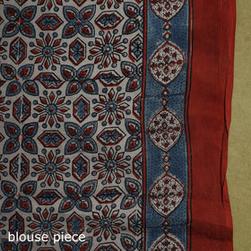 Kutch Hand Block Print Natural Dyed Pure Mul Cotton Ajrakh Saree with Tassels 08
