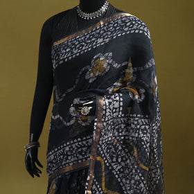 Black - Batik Hand Block Print Kota Doria Cotton Saree 42