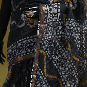 Black - Batik Hand Block Print Kota Doria Cotton Saree 42