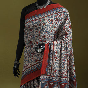 Kutch Hand Block Print Natural Dyed Pure Mul Cotton Ajrakh Saree with Tassels 09