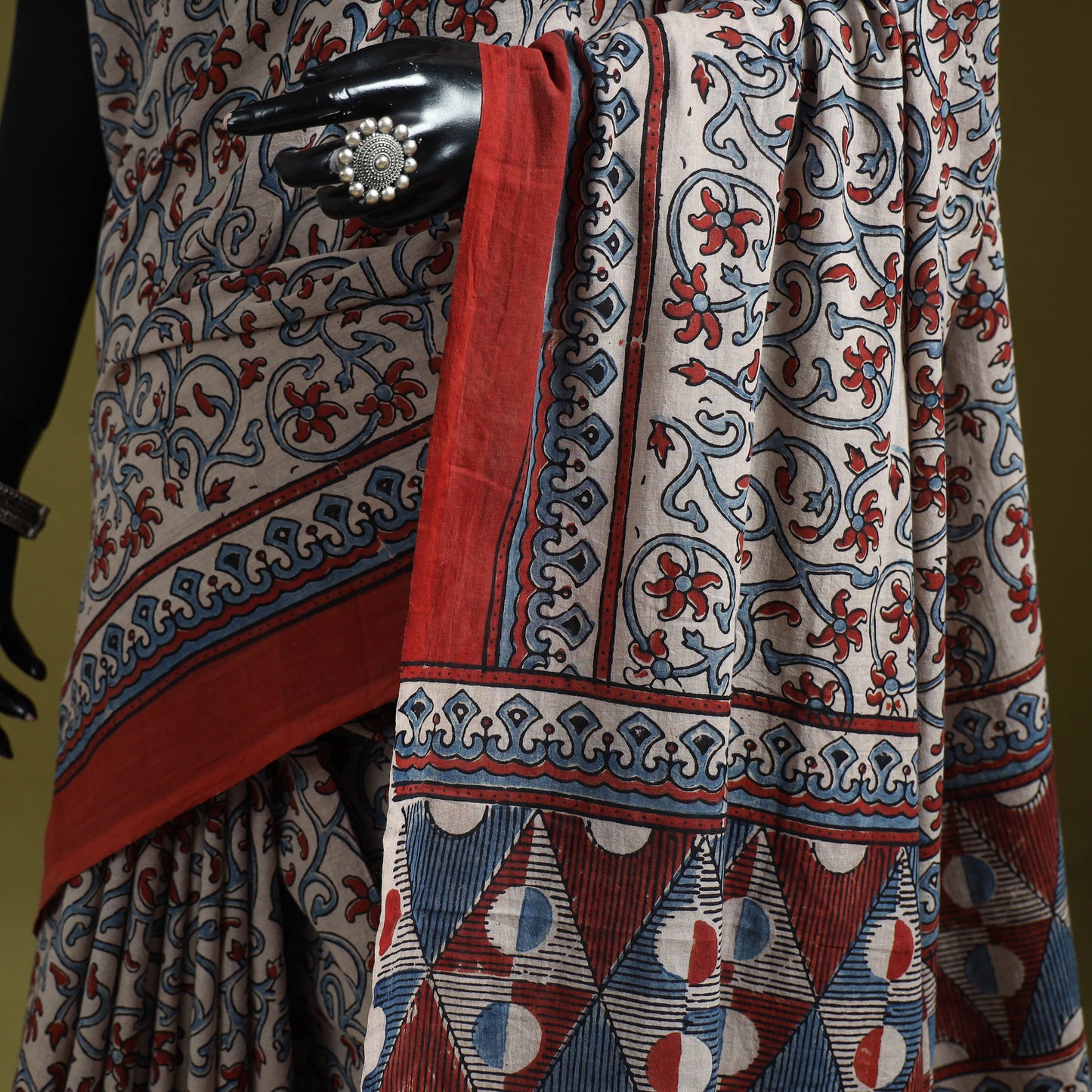 Kutch Hand Block Print Natural Dyed Pure Mul Cotton Ajrakh Saree with Tassels 09