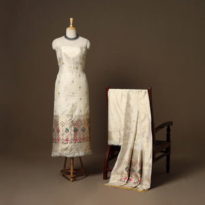 Beige - 3pc bangalore silk paithani dress material 11