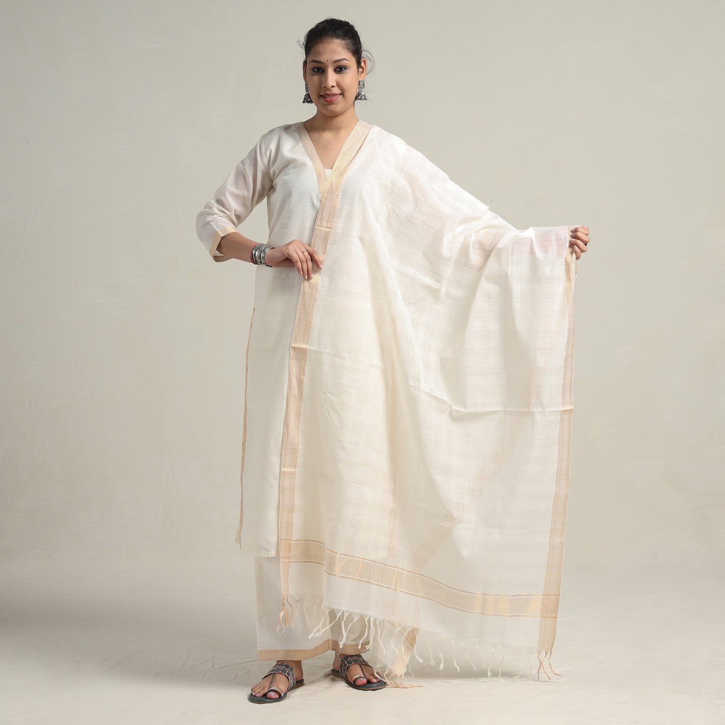 Mangalagiri Kurta with Palazzo & Dupatta Set