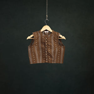 Brown - Jacquard Cotton Sleeveless Readymade Blouse 18