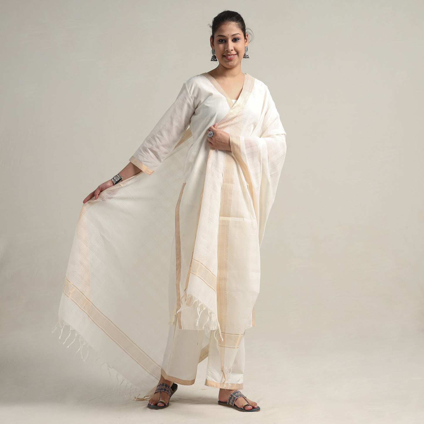 Mangalagiri Kurta with Palazzo & Dupatta Set