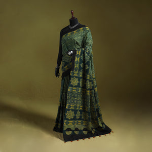 Kutch Hand Block Print Natural Dyed Pure Mul Cotton Ajrakh Saree with Tassels 11