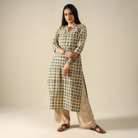 Buy Ajrakh Block Printed Cotton Long Kurta for Women