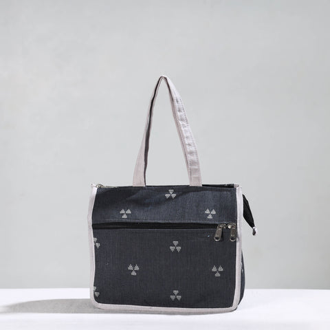 Black Handcrafted Jacquard Cotton Hand Bag 05