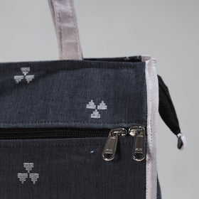 Black Handcrafted Jacquard Cotton Hand Bag 05