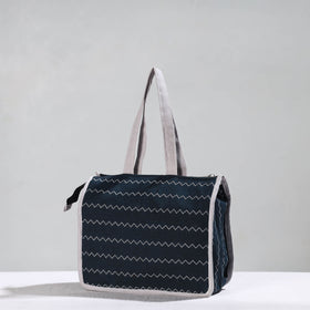 Blue Handcrafted Jacquard Cotton Hand Bag 08