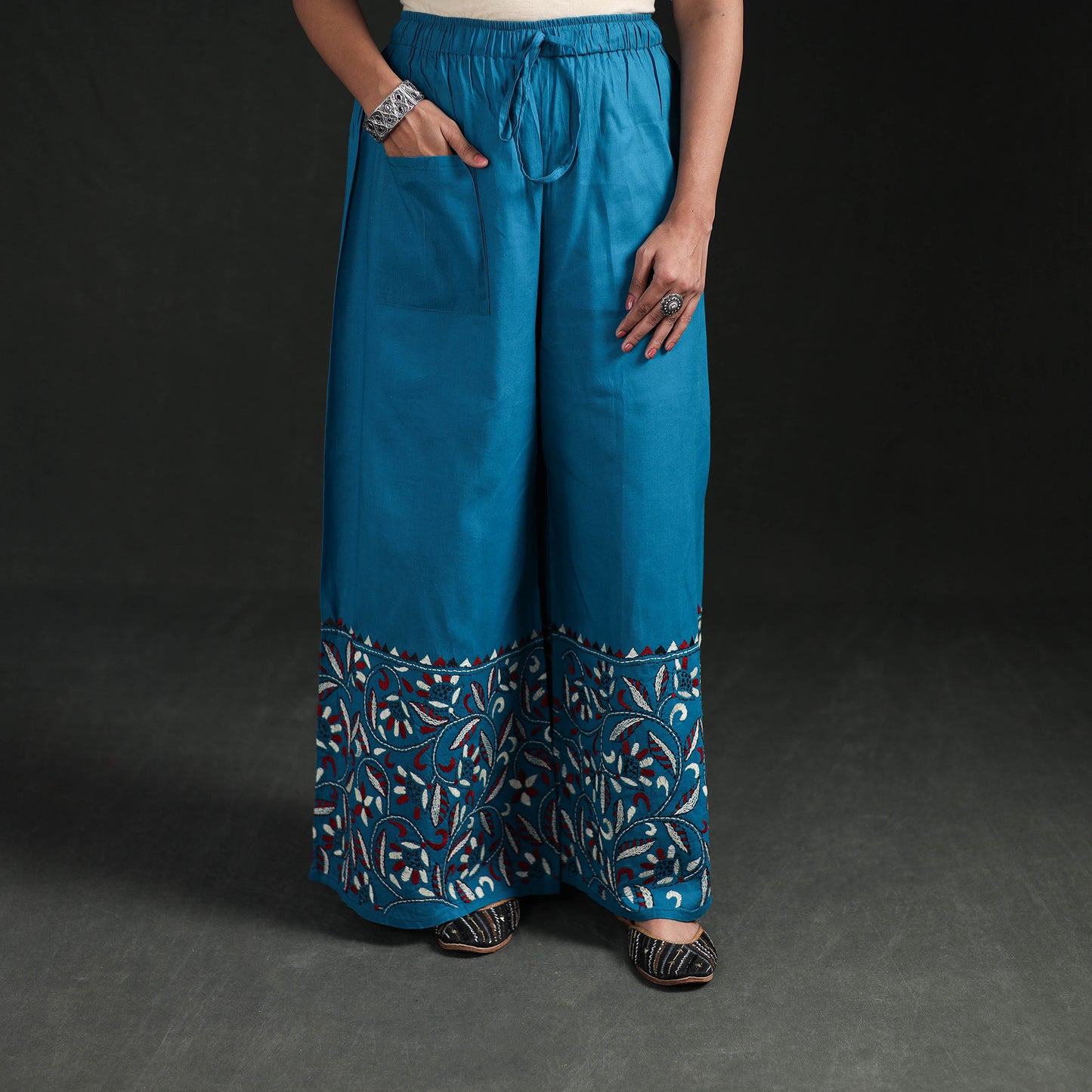 Bengal Kantha Hand Embroidered Cotton Palazzo 43
