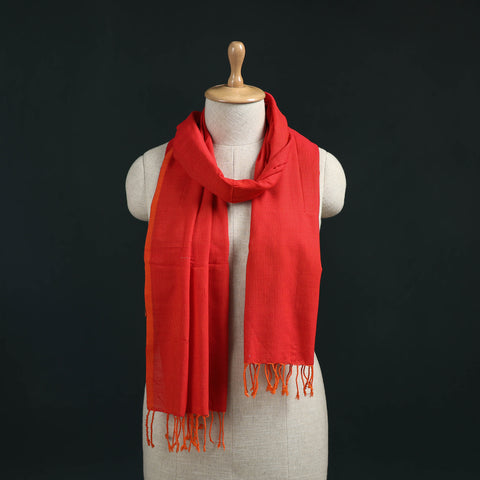 Red - Mangalagiri Handloom Cotton Stole with Tassels 02