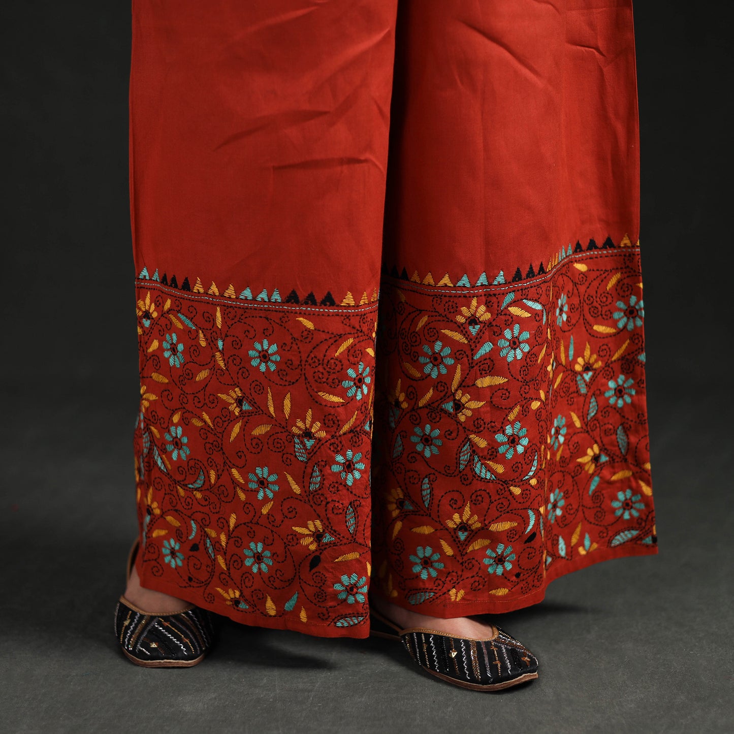 Bengal Kantha Hand Embroidered Cotton Palazzo 01