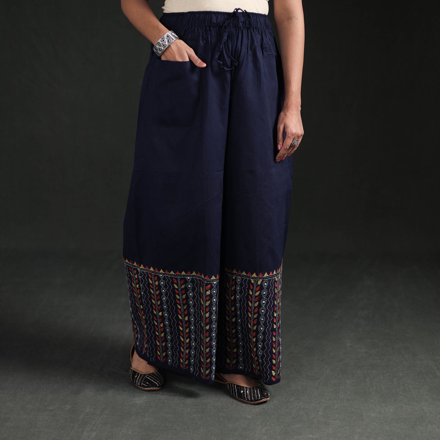 Bengal Kantha Hand Embroidered Cotton Palazzo 02