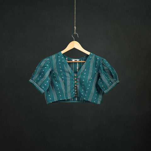 Green - Jacquard Cotton Readymade Blouse 13