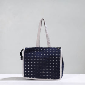 Blue Handcrafted Jacquard Cotton Hand Bag 12