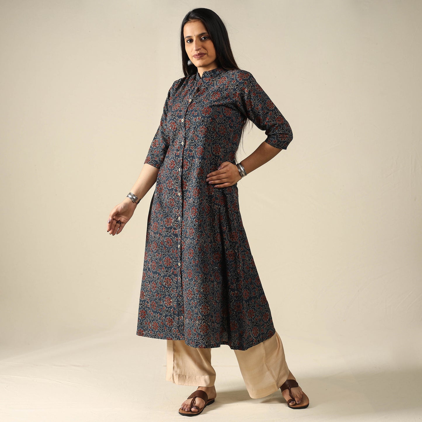 Blue - Ajrakh Block Printed Cotton Long Kurta