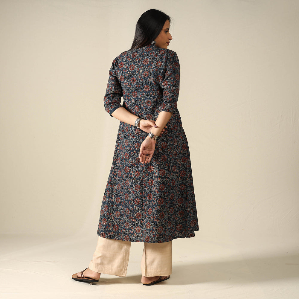 Blue - Ajrakh Block Printed Cotton Long Kurta