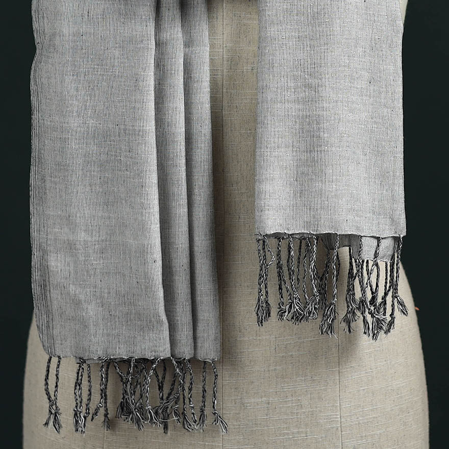 Grey - Mangalagiri Handloom Cotton Stole with Tassels 08