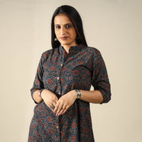 Blue - Ajrakh Block Printed Cotton Long Kurta