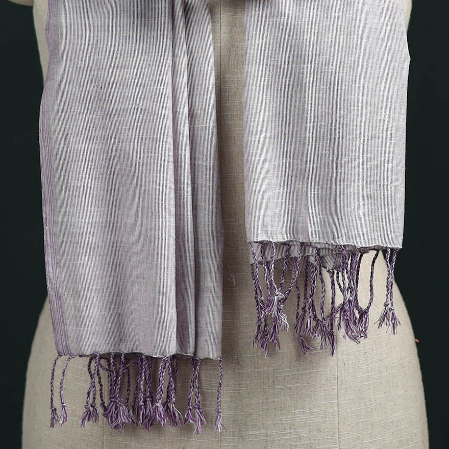 Purple - Mangalagiri Handloom Cotton Stole with Tassels 09