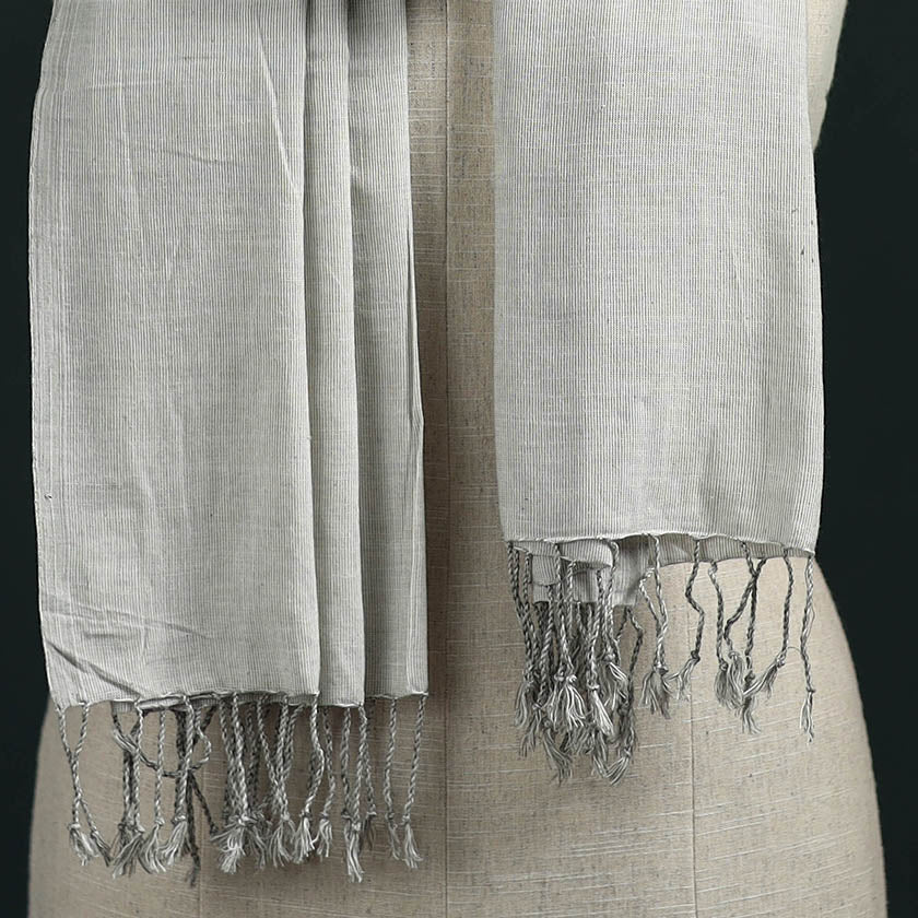 Grey - Mangalagiri Handloom Cotton Stole with Tassels 10