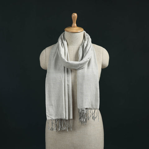 Grey - Mangalagiri Handloom Cotton Stole with Tassels 10
