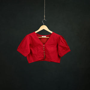 Red - Jacquard Cotton Readymade Blouse 12