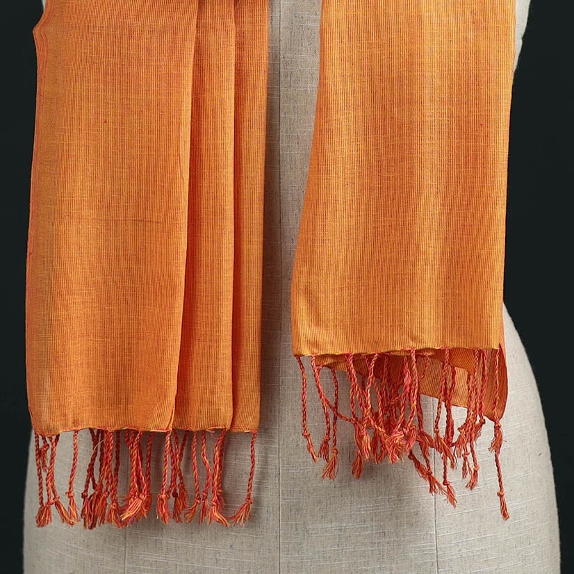 Orange - Mangalagiri Handloom Cotton Stole with Tassels 11