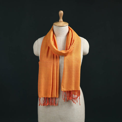 Orange - Mangalagiri Handloom Cotton Stole with Tassels 11