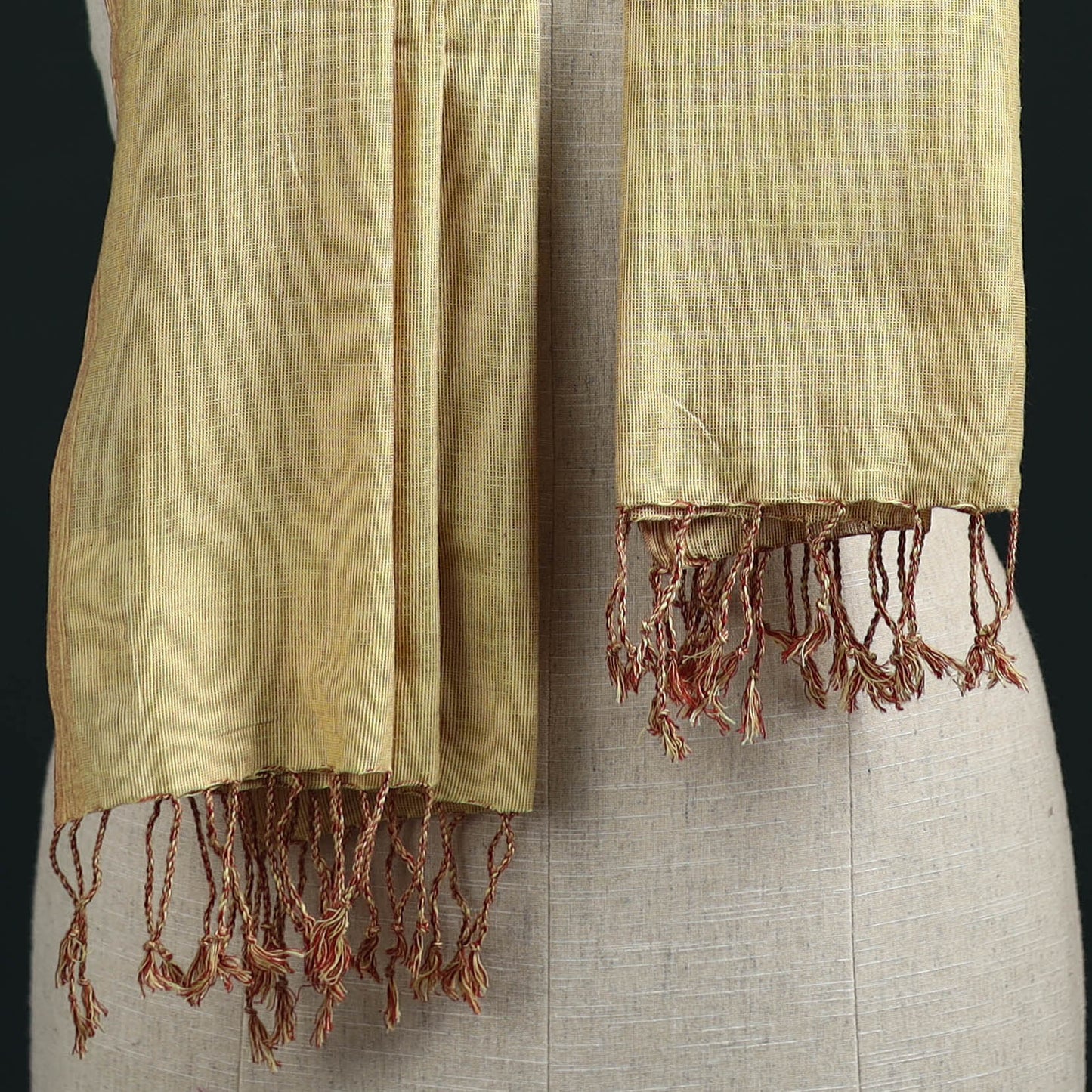 Yellow - Mangalagiri Handloom Cotton Stole with Tassels 12