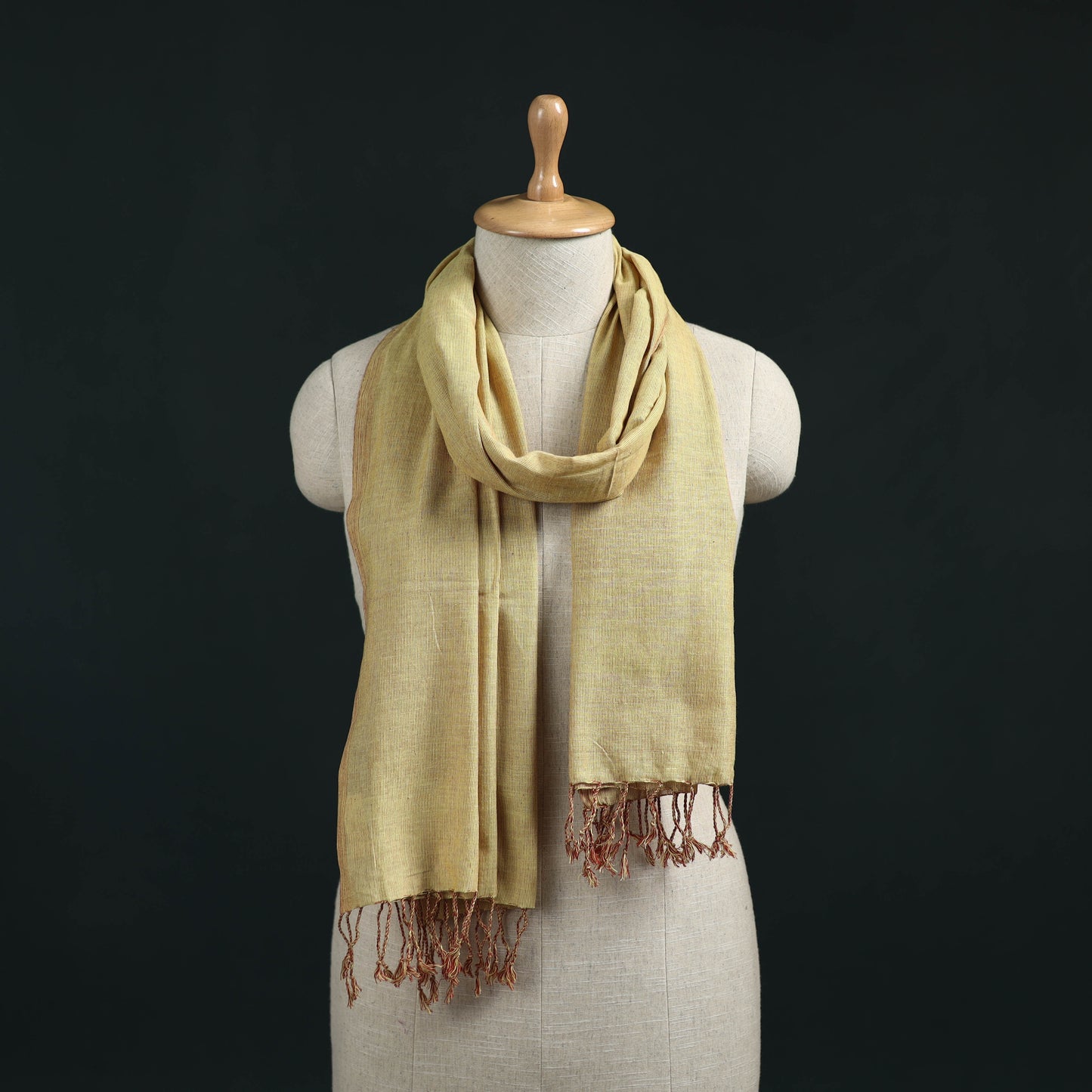 Yellow - Mangalagiri Handloom Cotton Stole with Tassels 12