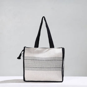 White Handcrafted Jacquard Cotton Hand Bag 14
