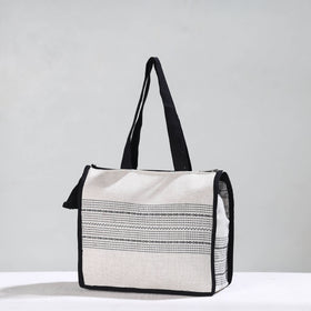 White Handcrafted Jacquard Cotton Hand Bag 14