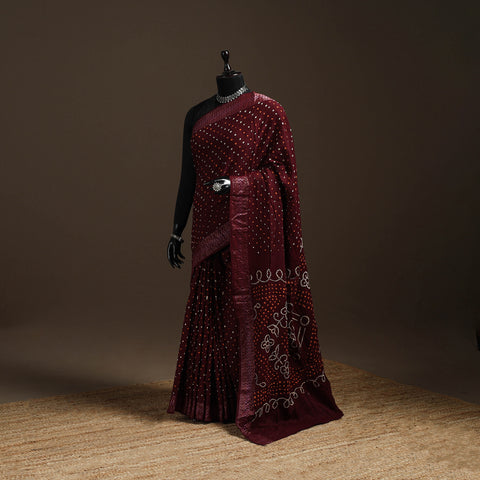 Maroon - Kutch Tie-Dye Cotton Bandhani Saree 01