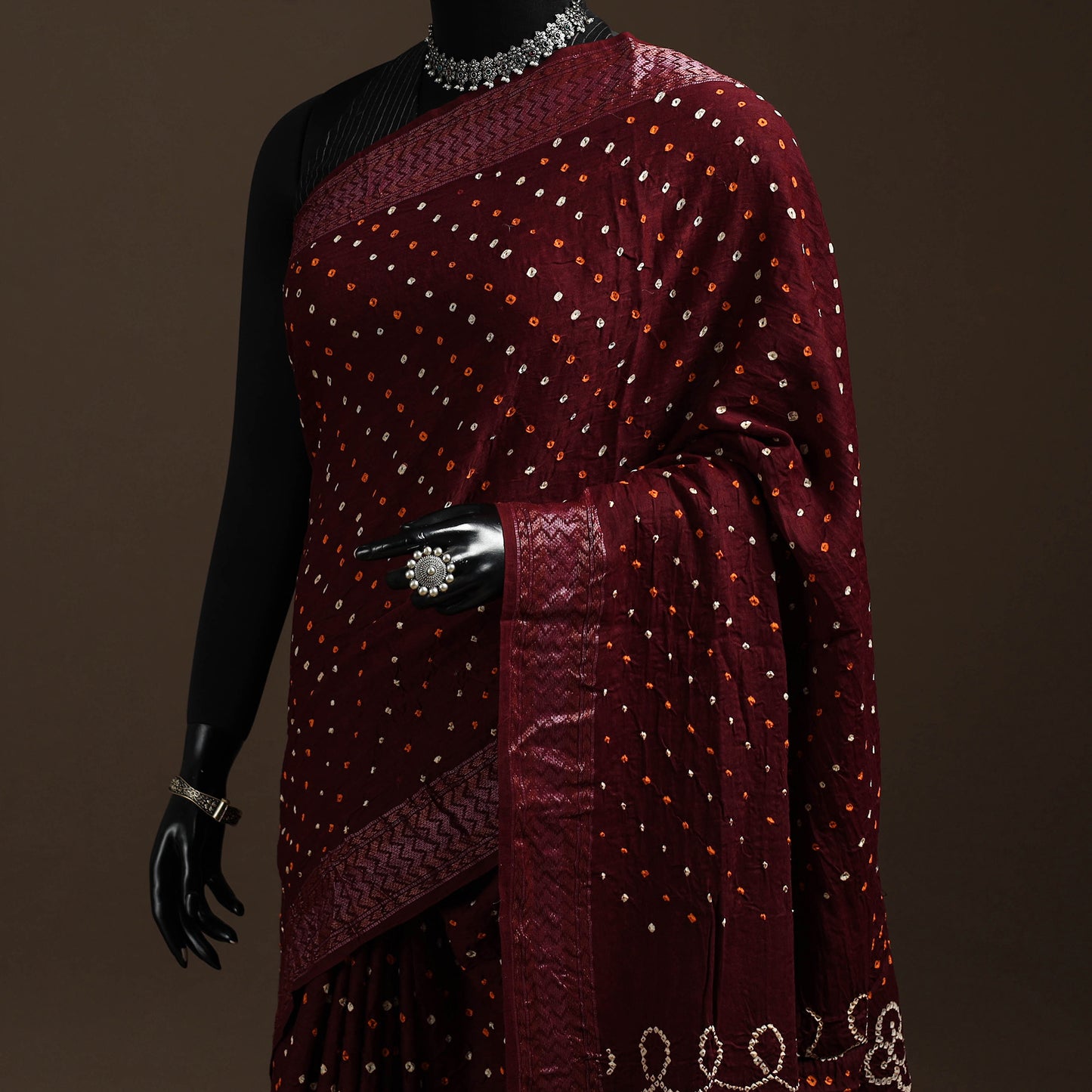Maroon - Kutch Tie-Dye Cotton Bandhani Saree 01