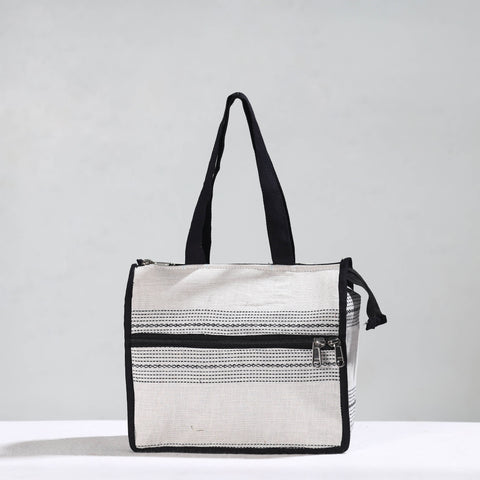 White Handcrafted Jacquard Cotton Hand Bag 14